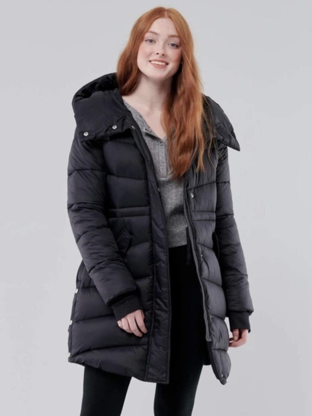 Hollister Black Quilted Long Puffer Jacket